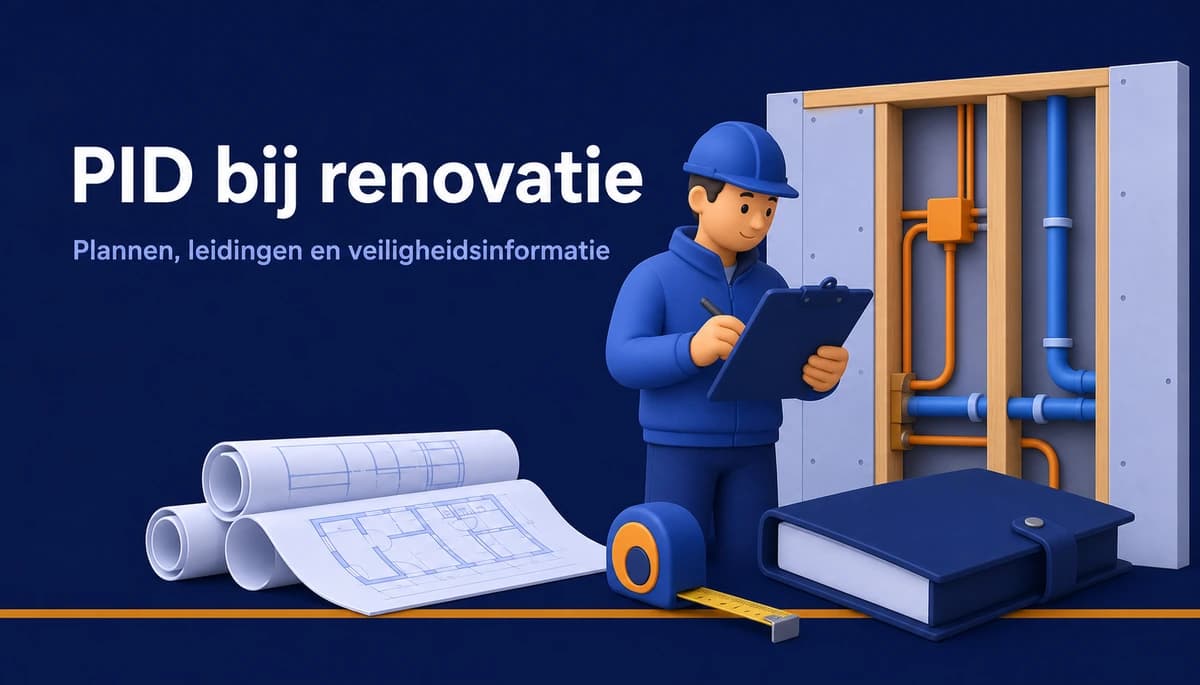 Veiligheidscoördinator controleert bouwplannen en ingewerkte leidingen tijdens een renovatie